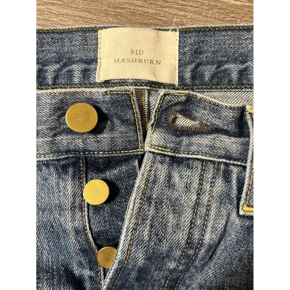 Sid Mashburn Button Fly Medium Wash Tapered Raw Hem Blue Jeans Sz 31x30 USA Made
